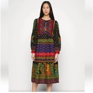 Farm Rio Forest Tapestry Midi Dress Colorful Women’s size Small $265 Linen Blend